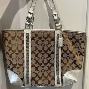 Vintage Coach Brown and Silver Monogram Tote